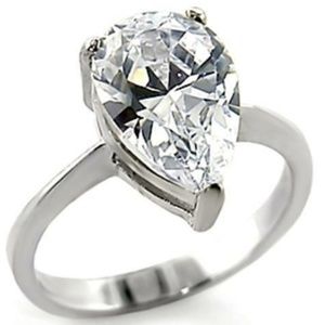 Sterling Silver Pear Cut Ring Size 7 9 10 Solitaire Engagement CubicZirconia 925